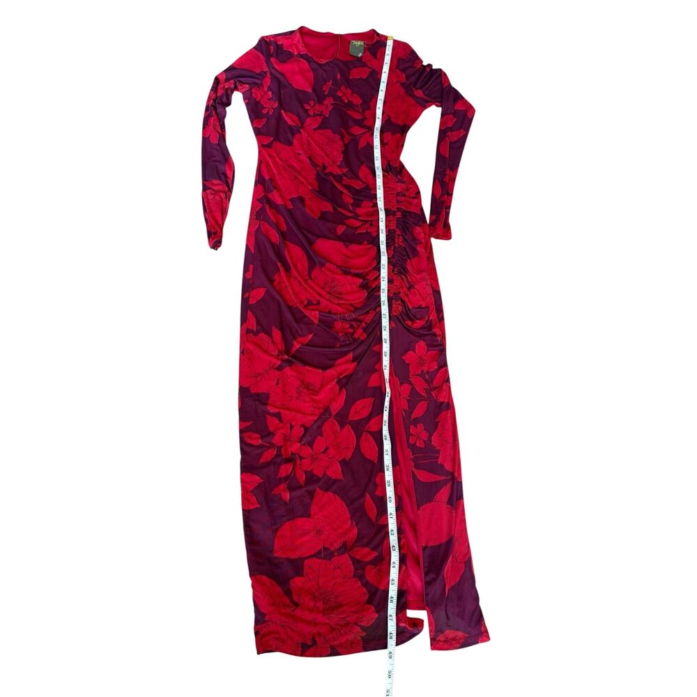 Taylor Women’s Purple/Red Long Sleeve Ruched Maxi Foral Dress, Size 4 - Picture 13 of 16